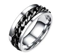 HOLIDYOYO Stylish Stainless Steel Finger Ring for Men and Boys Rotatable Band with Unique Printed Design Simple Chic Black Jewelry Gift