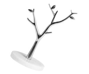 HOLIDYOYO Tree Branches Jewelry Display Stand, Silver Metal and Marble | Earrings, Necklaces, Rings, Watch Storage, Home Dressing Table, Boutique Counter Display