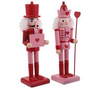 HOLIDYOYO Valentine’s Day Wooden Nutcracker Figurine Set 25cm Pink Heart Desktop Decoration Traditional Soldier Ornament for Holiday and Party Décor