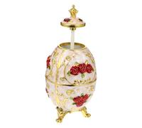 HOLIDYOYO Vintage Automatic Toothpick Holder Dispenser Container with Tri-leg Regal and Floral Design, Metal Electroplated in Gold, White, and Red, Home Toothpick Holder for Kitchen