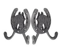 HOLIDYOYO Vintage Double Cast Iron Horseshoe Hooks 2pcs Wall Mounted for Dorm Bathroom Coats Towels Hanging