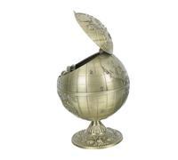 HOLIDYOYO Vintage Windproof Ashtray Lid Decorative Metal Globe Design for Office and Home Use Retro Desktop Storage Bucket for Cigarettes