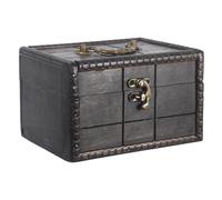 HOLIDYOYO Vintage Wooden Storage Box Retro Treasure Chest with Handle and Lock Small Trinket Organizer for Jewelry Cards Desktop Sundries Antique Wood Organizer for Classic Home Decor