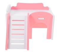 HOLIDYOYO Wooden Hamster Molar Nest with Pink Wave Slope Ladder, Small Pet House Hideout Playground for Hamsters and Small Animals