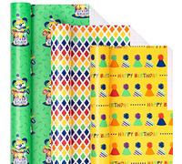 Holijolly Birthday Wrapping Paper Roll - Mini Roll - "Happy Birthday" Dog Cake/Hat/Rainbow Plaid for Men, Boy, Brother, Fathe rGift Wrapping - 43.2 cm X 3.05 m, 3 Rolls (42.5 sq.ft.ttl.)