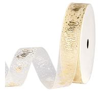 Holijolly Gold Sheer Gift Ribbon - Snow Yarn Ribbon with Mr & Mrs Lettering and Ring Print for Wedding Shower - 3/4 inch x 10 Yard