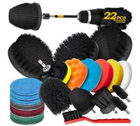 Holikme 20Piece Drill Brush Attachments Set, Black Scrub Pads & Sponge, Power Scrubber Brush with Extend Long Attachment All Purpose Clean for Grout, Tiles, Sinks, Bathtub, Bathroom, Kitchen & Autom