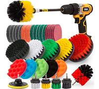 Holikme 38 Pack Drill Brush Attachments Set,Scrub Pads & Sponge, Power Scrubber Brush with Extend Long Attachment All Purpose Clean for Grout, Tiles, Sinks, Bathtub, Bathroom, Kitchen,Yellow