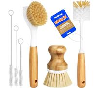 Holikme 6 Pack Dish Brush Scouring Pad Set with Bottle Brush, Dish Brush, Palm Scrub Brush and Straw Brush, Dish Scrubber Long Handle for Dish Bottle Cup Skillet Wok Pot Pan Cast Iron, Yellow