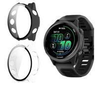 Holilo 2 Pieces Case Compatible with Garmin Forerunner 570 42mm, Full Coverage Anti-Scratch Protective Case Bumper Cover for Watch - Transparent+Black