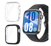 Holilo Pack of 2 Case with Tempered Glass Screen Protector for Huawei Watch Fit 4 All-Round Protective Case, Full Coverage Protective Case, Ultra Thin, Scratch-Resistant, Protective Case, Black and