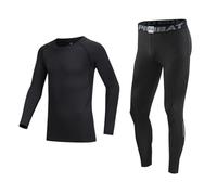 Holimaid Kids Boys Thermal Base Layer Sets Long Sleeve Athletic Compression Suit Ideal for Football Sports Outdoor Sports Performance (Black, 130)