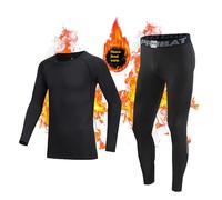 Holimaid Kids Boys Thermal Base Layer Sets Long Sleeve Athletic Compression Suit Ideal for Football Sports Outdoor Sports Performance (JR.Black/Grey, 130)
