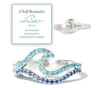 HOLINSE Blue Wave Inspirational Ring, Self Love Reminder Ring, You’Ve Survived Too Many Storms, High And Low Ring, Gift For Women, 6, Copper, Cubic Zirconia