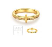 HOLINSE Cross Ring for Women Tarnish Cubic Zirconia Purity Ring for Christians Engraved Let Go & Let God Dainty Trendy Religious Prayer Ring, 8, Gold, Cubic Zirconia