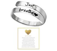 HOLINSE Just Breathe Ring for Women, Adjustable Heart Ring, Stainless Steel Spiral Wrap Healing Rings, Inspirational & Heart felt Gift, 7 UK, Stainless Steel, No Gemstone