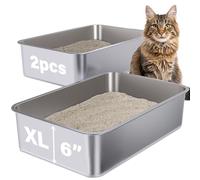 Holintan Stainless Steel Litter Box 2 Pack, 23.6" X 15.7" X 6" Steel Litter Box XL No Smell, Metal Litter Box for Big Cat, Multiple Cats, Non Stick, Easy Cleaning