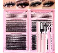 Holipet Lash Clusters Kit 32 Top and 6 Bottom Eyelashes, Wispy Natural Fluffy Lashes Clusters Extensions, 10-16mm 40D 60D 80D 100D D Curl Lash Thick kit (Bond and Seal, Glue Eyelash Brush Tweezer)