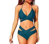 Holipick Bikini Swimsuit for Women Two Piece High Waisted Criss Cross Halter Bikini Knotted Bathing Suits 2 Piece Bikini, dunkelgrün, M