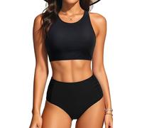 Holipick Women's High Waisted Bikini Set Two Piece Swimsuits Bikini Top with Bottoms Bathing Suits for Teens Girls, Solid Black, S