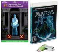 HoliScapes AtmosFX Phantasms USB + 5.5' x 9' Large Gray Holographic Screen for Halloween Projection