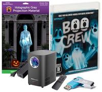 HoliScapes® USB Projector Kit - AtmosFX Boo Crew USB + Projector + 5.5' x 9' Large Gray Holographic Screen for Halloween Projection