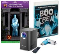 HoliScapes® USB Projector Kit - AtmosFX Boo Crew USB + Projector + 5.5' x 9' Large Gray Holographic Screen for Halloween Projection