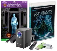 HoliScapes® USB Projector Kit - AtmosFx Phantasms USB + Projector + 5.5' x 9' Large Gray Holographic Screen for Halloween Projection