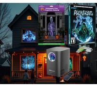 HoliScapes® USB Projector Kit - AtmosFx Phantasms USB + Projector + 5.5' x 9' Large Gray Holographic Screen for Halloween Projection