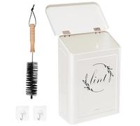 Holismo Magnetic Lint Bin for Laundry Room, Metal Lint Trash Can with Lid for Dryer, Wall Mounted Lint Holder Box with Lint Brush, Modern Farmhouse Laundry Room Decor, Cream