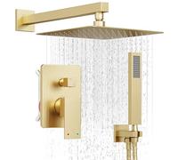 Holispa Gold Shower System, Shower Faucet Set with 10-Inch Rain Shower Head and Handheld, Wall Mounted High Pressure Shower Head Set, Shower Combo Set with Shower Valve and Shower Trim, Brushed Gold
