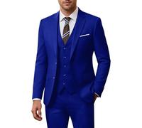 Holivyer Men's 3 Piece Slim Fit Suit Set, Two Button Blazer Solid Jacket Vest Pants Wedding Business Suit, Royal Blue, Large