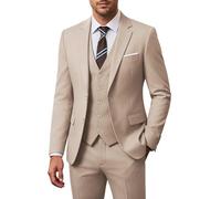 Holivyer Men's 3 Piece Slim Fit Suit Set, Two Button Blazer Solid Jacket Vest Pants Wedding Business Suit, Champagne, Medium