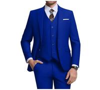Holivyer Men's 3 Piece Slim Fit Suit Set, Two Button Blazer Solid Jacket Vest Pants Wedding Business Suit, Royal Blue, Large