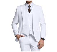 Holivyer Men's 3 Piece Slim Fit Suit Set, Two Button Blazer Solid Jacket Vest Pants Wedding Business Suit, White, Large