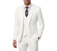 Holivyer Men's 3 Piece Slim Fit Suit Set, Two Button Blazer Solid Jacket Vest Pants Wedding Business Suit, Ivory, S