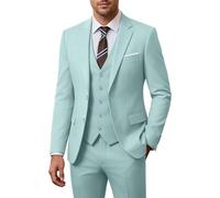 Holivyer Men's 3 Piece Slim Fit Suit Set, Two Button Blazer Solid Jacket Vest Pants Wedding Business Suit, Mint Green, Small