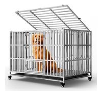 Holiwei 42" Heavy Duty Dog Crates for Large Dogs, Upgraded 4 Lockable Wheels, Stainless Steel Kennel Dog Kennel Indoor, Max Load 300Lbs, Easy to Clean, Escape Proof, XL Dog Cage for High Anxiety Dogs