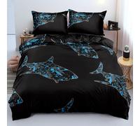 Holiyjog Cute Shark Print Comoforter Cover Sets 1 Duvet Cover and 2 Shams for Kids Soft Microfiber Bedding Set King Size Blue Shark