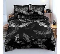 Holiyjog Death Skull Duvet Cover Set King Size Gothic Bedding Set Skull Moth Comforter Cover Teens Skeleton Bones Black Bed Set