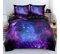Holiyjog Galaxy Duvet Cover Space Bedding Set King Size for Teen Kids, for Boys and Girls Purple Bed Set Printed with 1 Comforter Cover and 2 Pillowcases