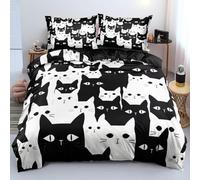Holiyjog Kawaii Cat Duvet Cover Twin Size Soft Comforter Cover with Cartoon Print Cute CatBedding for Girls Cozy Cat Bed Set