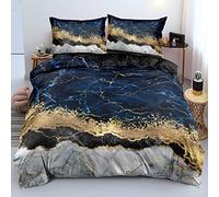 Holiyjog Royal Blue Marble Duvet Cover Set Queen Size Sequin Gold Bedding Comforter Covers with 2 Pillow Shams Breathable Durable Soft Comfy