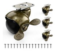 HOLKIE 50mm Ball Castor Wheels with Safety Brake Total Capacity 200kg Brass Antique Furniture Castor Wheels for Furniture