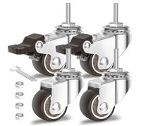 HOLKIE Castor Wheels 25mm Castors for Furniture Casters Set of 4 Stem Caster Wheels for Trolley M6-1 x 20mm (Stem Diameter 6mm, Stem Length 20mm) Total Capacity 40KG (2 with Brakes and 2 without)