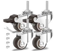 HOLKIE Castor Wheels 25mm Castors for Furniture Casters Set of 4 Stem Caster Wheels for Trolley M8-1 x 20mm (Stem Diameter 8mm, Stem Length 20mm) Total Capacity 40KG (2 with Brakes and 2 without)