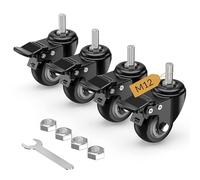 HOLKIE Castor Wheels 50mm Total Locking Stem Castors Set of 4 Heavy Duty, M12 x 1.75 x 25mm (Stem Diameter 12mm, Stem Length 25mm) Threaded Casters with Brakes Trolley Furniture Swivel Caster Wheels