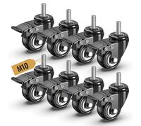 HOLKIE Castor Wheels 50mm Total Locking Stem Castors Set of 8 Heavy Duty, M10 x 1.5 x 25mm (Stem Diameter 10mm, Length 25mm) Threaded Casters with Brakes Trolley Furniture Swivel Caster Wheels