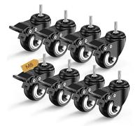HOLKIE Castor Wheels 50mm Total Locking Stem Castors Set of 8 Heavy Duty, M8 x 1.25 x 25mm (Stem Diameter 8mm, Length 25mm) Threaded Casters with Brakes Trolley Furniture Swivel Caster Wheels