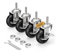 HOLKIE Castor Wheels 75mm with Brakes Set of 4 Heavy Duty, M10 x 1.5 x 30mm Threaded Stem Caster Locking Swivel Trolley Furniture Casters Black